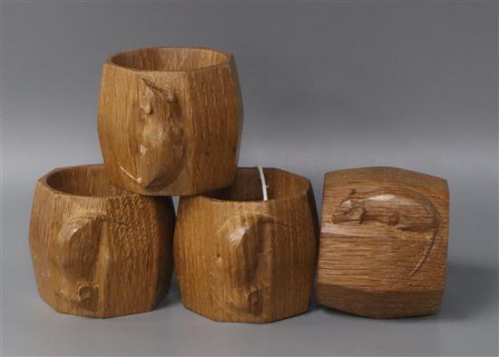 A set of four Mouseman napkin rings